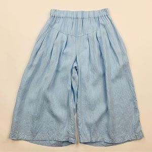 Yuvita Blue Wide Leg Cropped Linen Pants Large